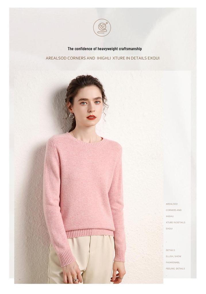 Women's Pure Wool Short Sweater - Warm Knit Round Neck for Autumn/Winter