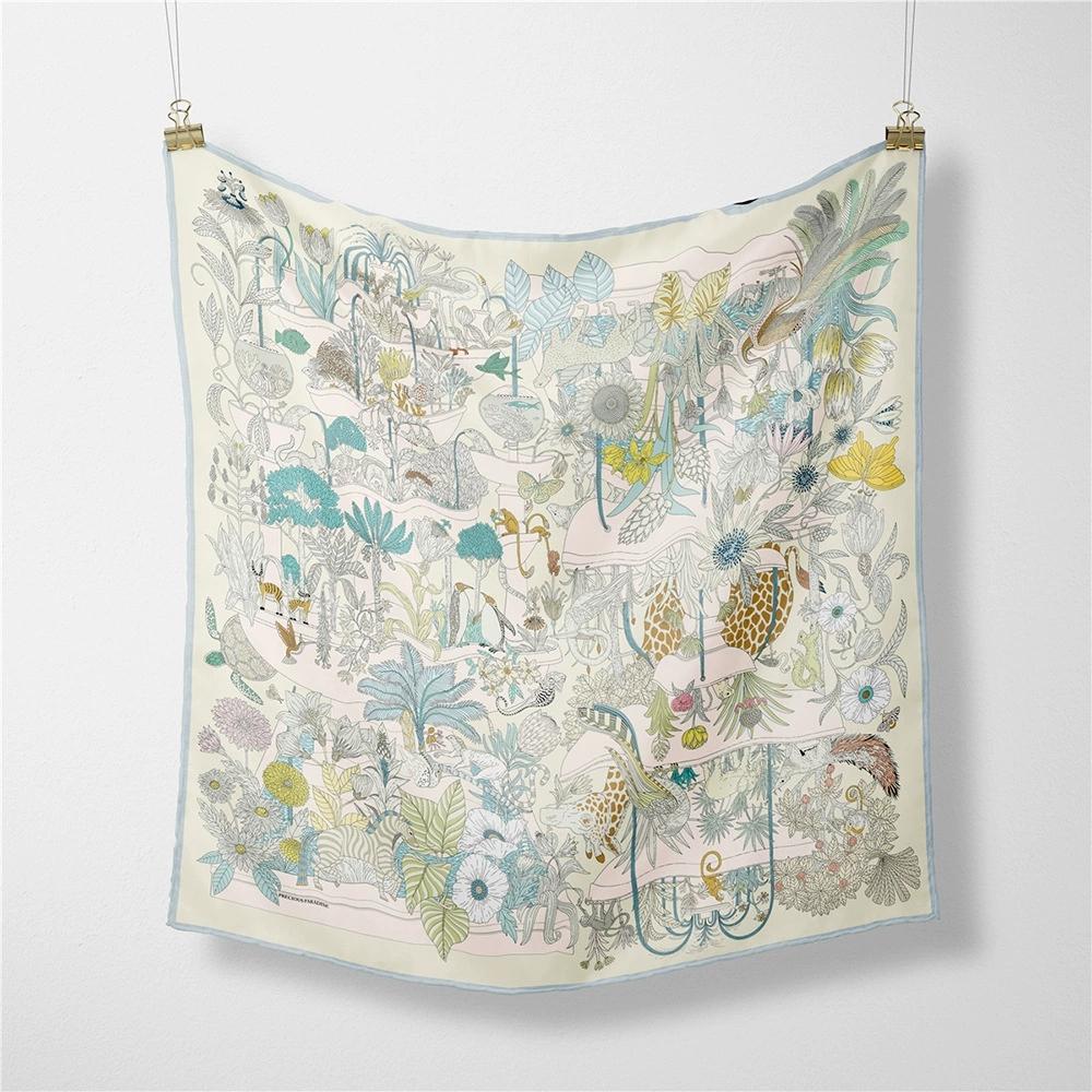 Floral Printed Headband Scarf Women Fashion 53CM Silk Twill Hijabs Neckerchief Decorative Square Shawl