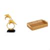 Modern Lifelike Dolphin Figurine And Woven Fruit Basket Desktop Ornaments for Home Office Entrance