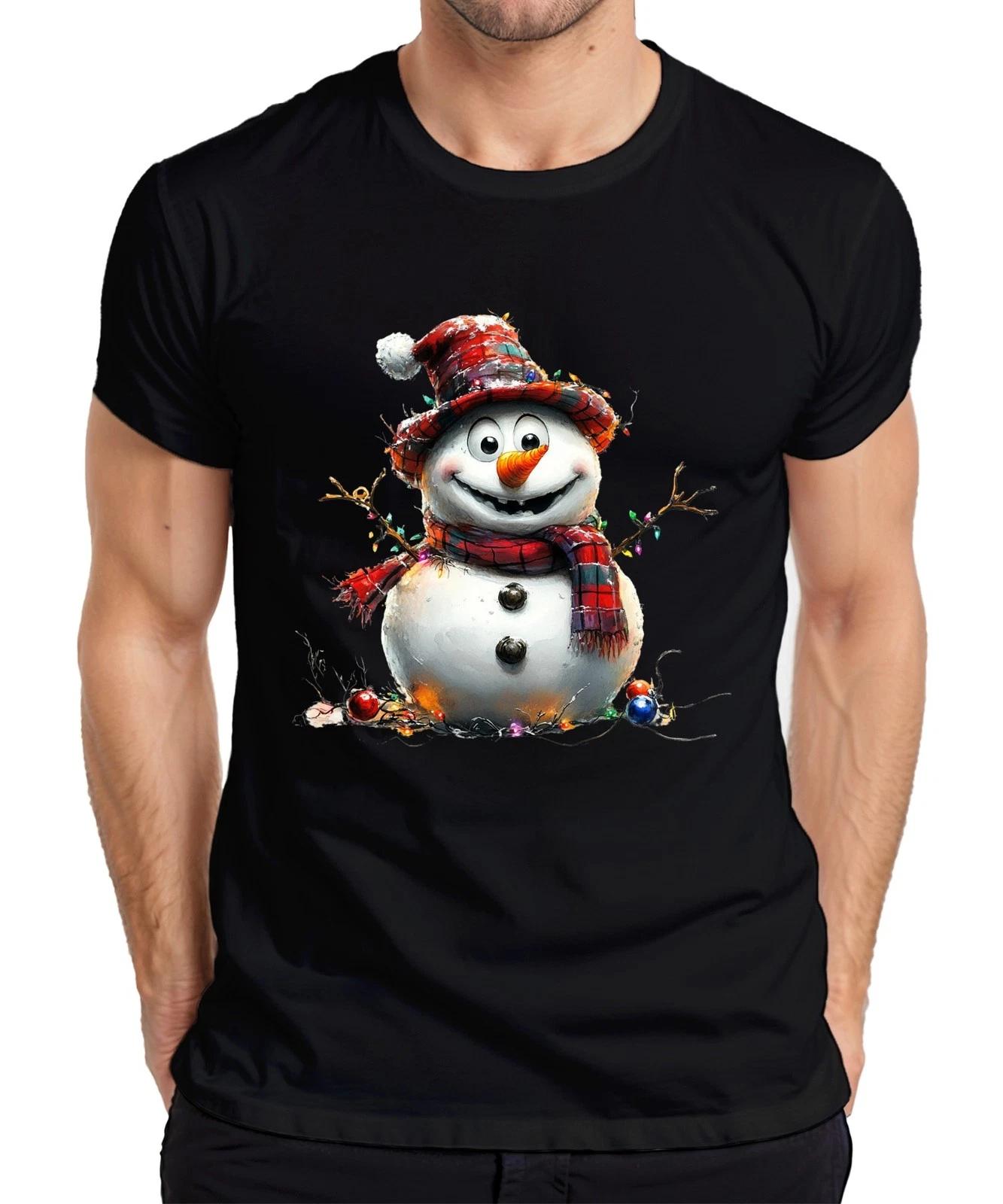 Schneemann Lustig Karottennase kariert Hut Lichterkette Winter Herren T-Shirt XL