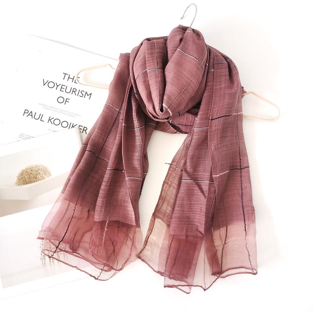 Elegant Women's Plaid Silk Scarf - Spring/Summer Shawl