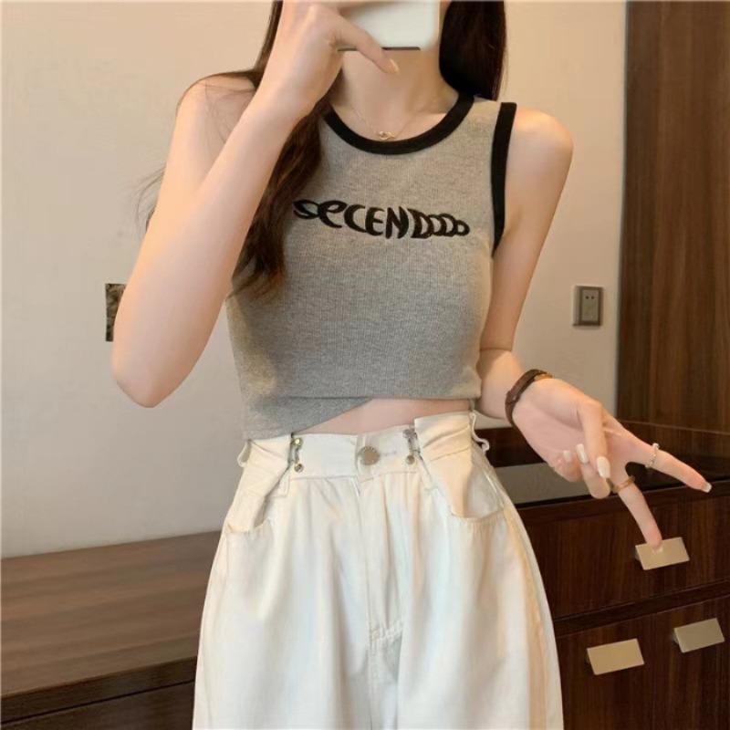 

Женская новая майка без рукавов, весенняя внутренняя нижняя часть рубашки, облегающий топ с вышивкой цвета Collision, короткий тонкий жилет с буквами 2XL серый