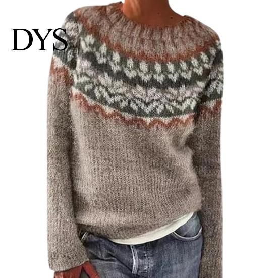 Comfortable Pullover Women Sweater Crew Neck Design Long Sleeve Patchwork Breathable Color Knitting Jumper Loose Fit Casual Knitwear Soft Knit Top