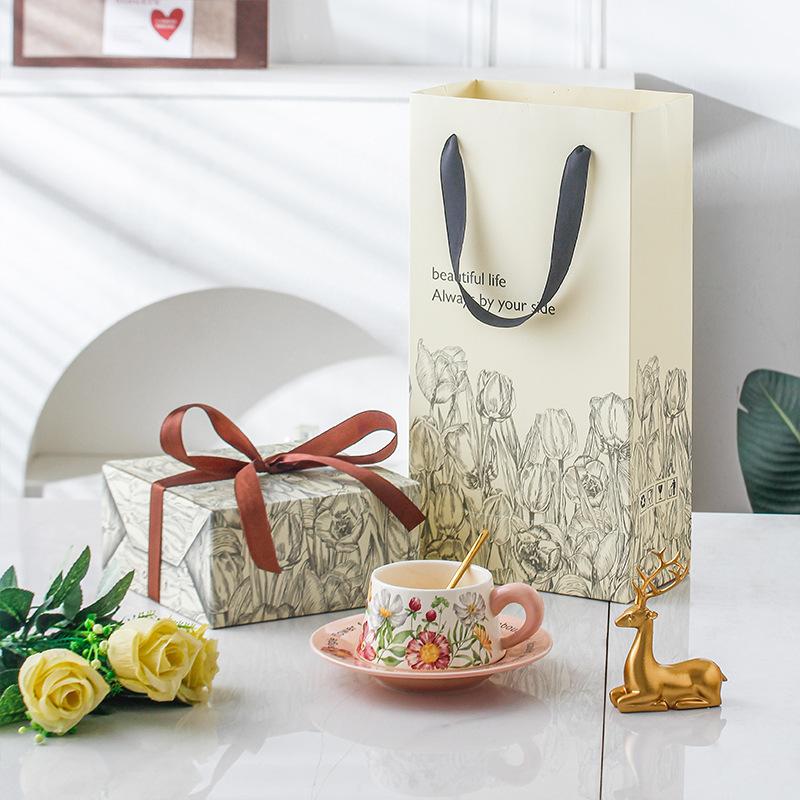 High quality Design Chinese style Ceramic Cups and Plates Sunflower Cups and Plates Coffee Cups and Plates Gift Box Set Afternoon Tea Mugs 300ML