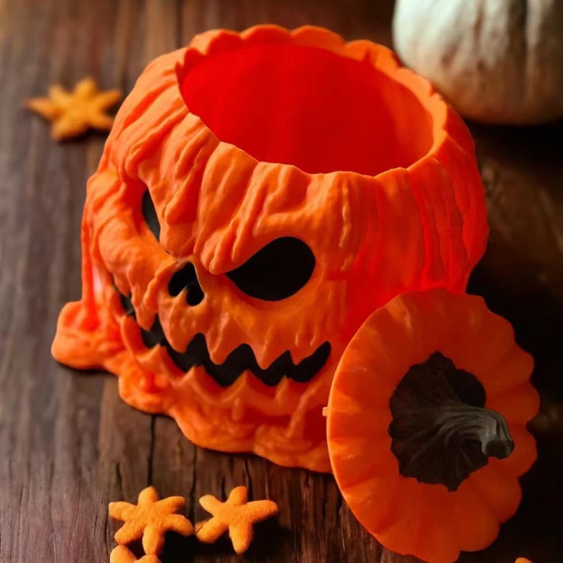 

Halloween Pumpkin Candy Bowl Large Capacity Resin Desktop Decoration Ornament with Cover Dustproof Storage Can Home Decoration