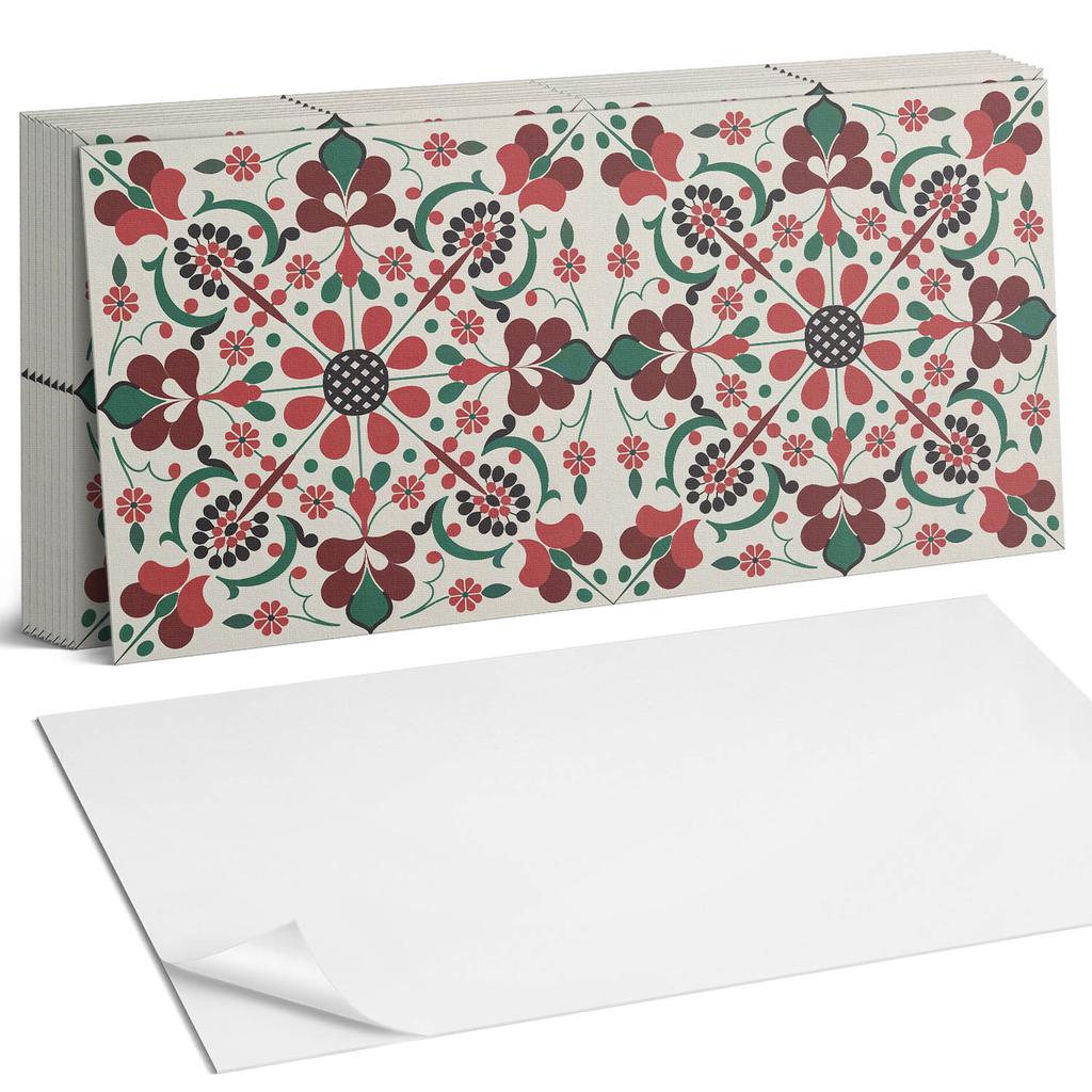 Kafelki Dekoracyjne Winylowe Samoprzylepne Z Nadrukiem Wzór Kwiatowy Z Symetrią 10X40X20 Cm