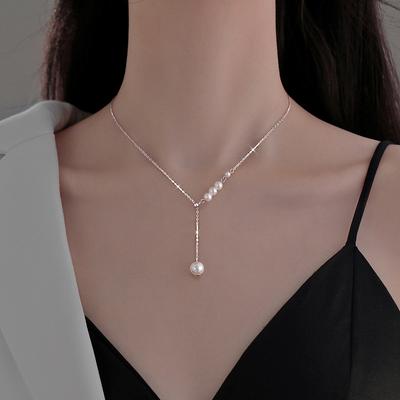 925 Sterling Silber Trendy Imitation Perle Halskette Schlüsselbein Kette Eleganz Anhänger Halskette für Frauen Hochzeit Schmuck Geschenk