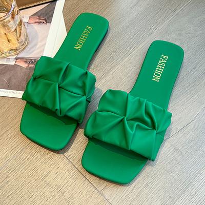 Ciabatte Estive Da Donna Infradito Ballerine Nuove Ciabatte Coreane Plissettate Sandali Da Donna Scarpe Slip On Verdi Taglia Grande 35-42