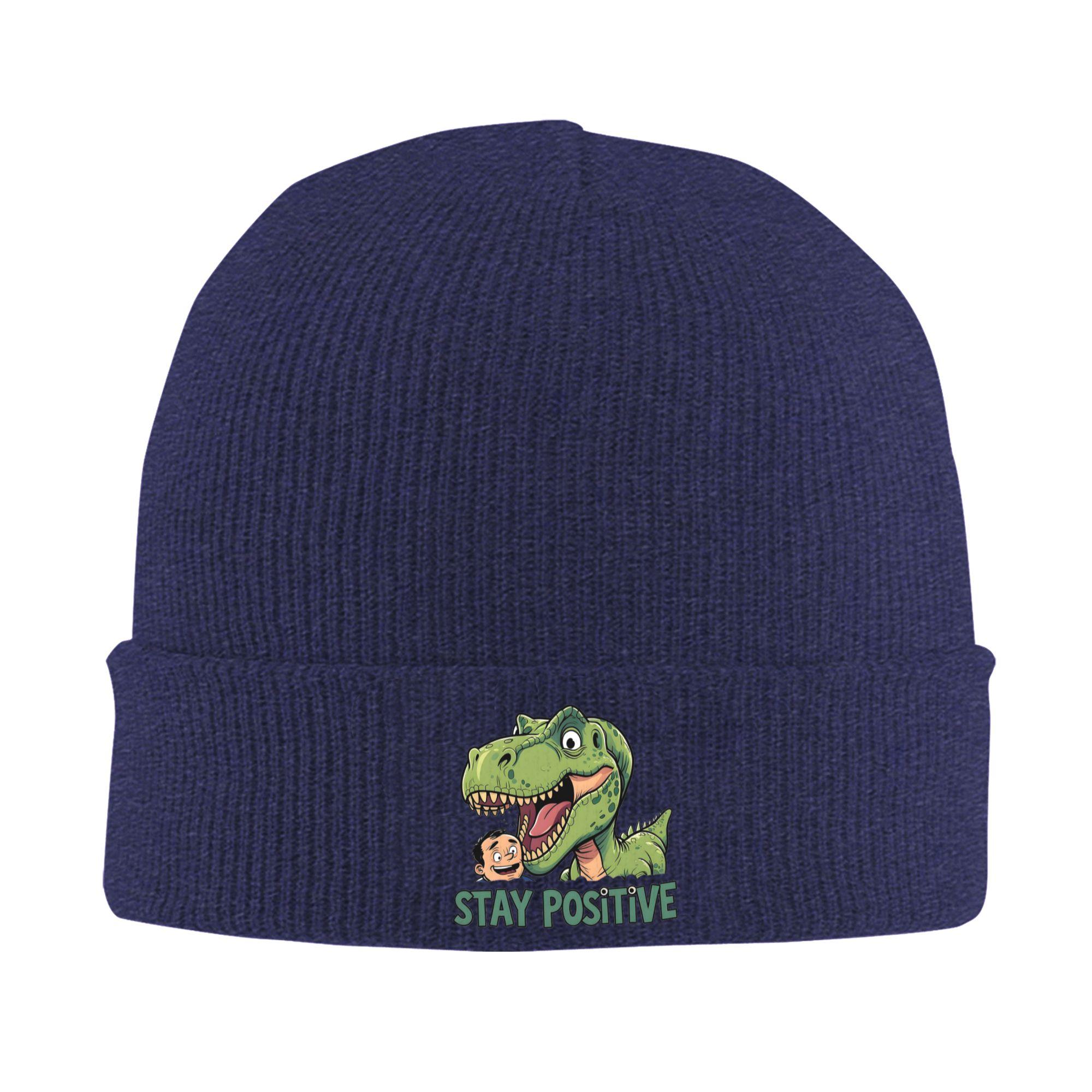 

Stay Positive Funny T-Rex Dinosaur Sticker Warm Knitted Cap Winter Knit Bonnet Hat Skullies Beanies Hip Hop Caps for Unisex One Size