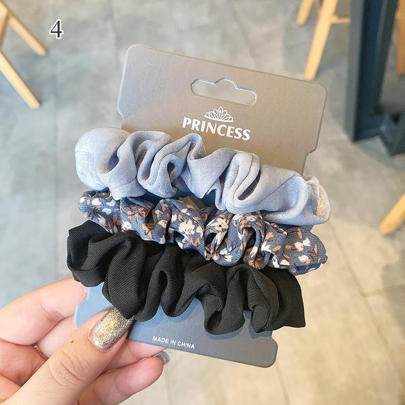 3Pcs Silk Satin Scrunchies Set Ponytail Holder Hair Ties Solid Color Floral Hair Rope Hair Bands Women Girls Hair Accessories