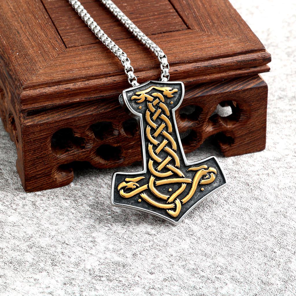 Viking Runes Dragon Stainless Steel Pendant Necklace