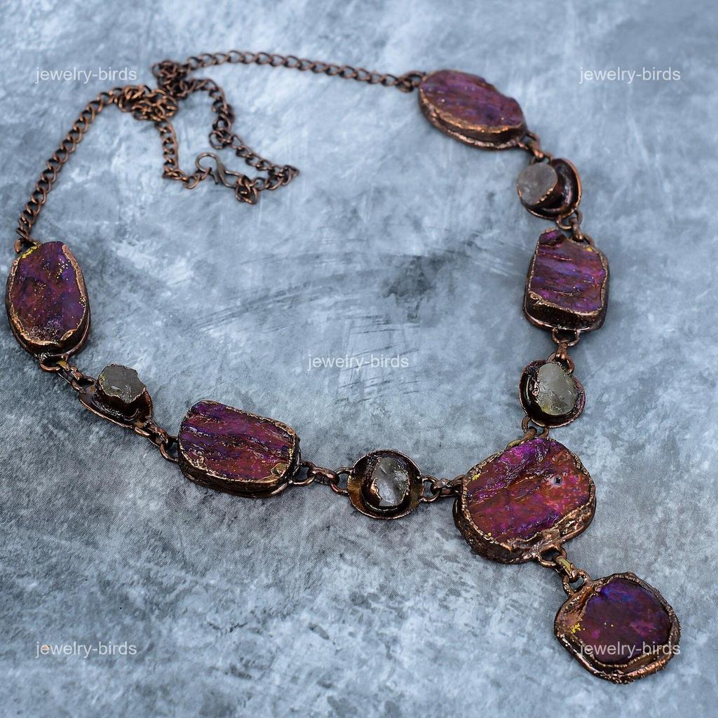 Labradorite Gemstone Copper Hook Chain Electroformed Engagement Necklace Jewelry VP-108