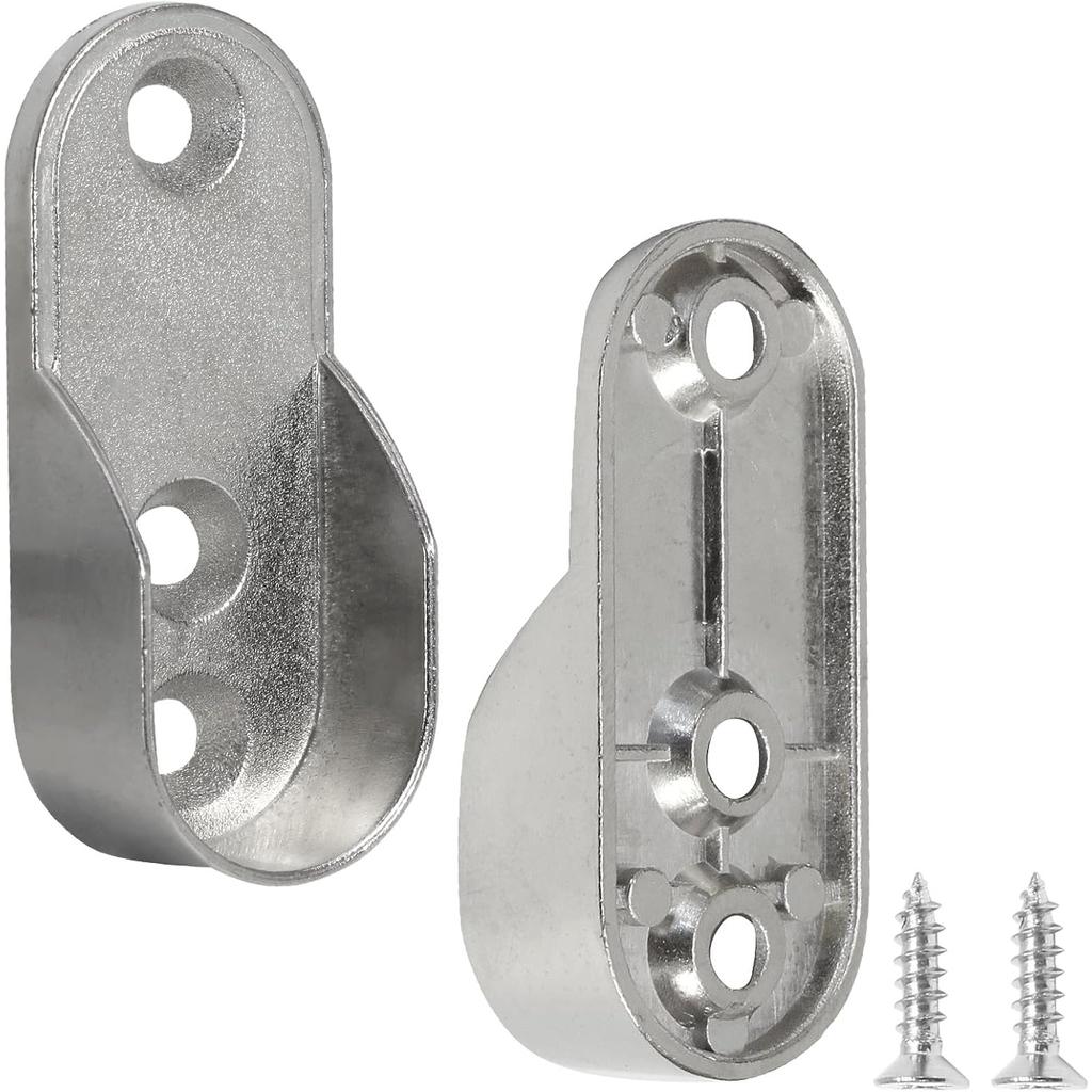 12Pcs Zinc Alloy Oval Closet Rod End Supports | 3-Hole Wardrobe Rod Brackets Fit 15×30mm Rods with Screws