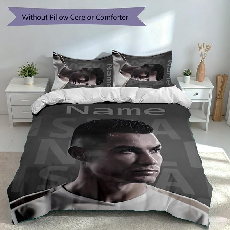 3pcs Custom Name Cristiano Ronaldo Set,Includes 1 Duvet Cover and 2 Pillowcases,All-season Bedroom Decor