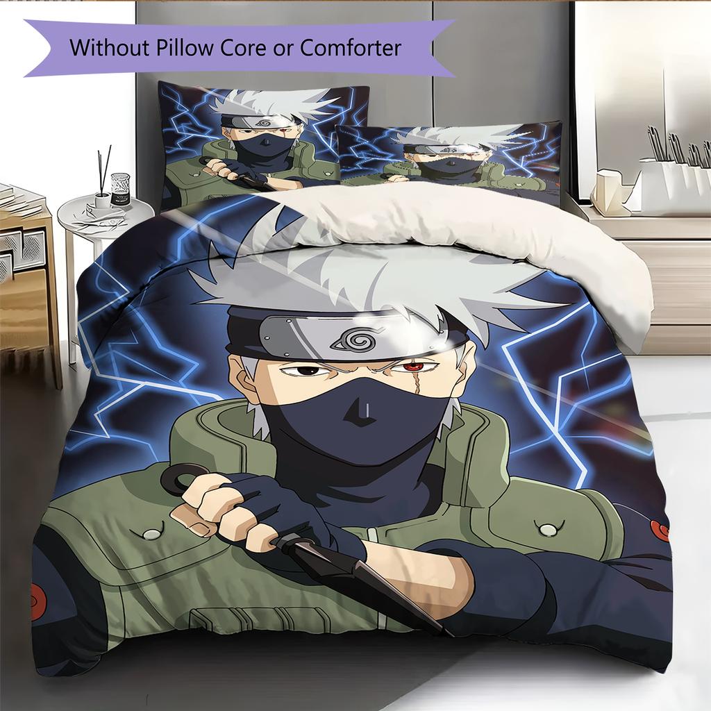 Hatake Kakashi Wzór Naruto Pościel Dekoracja Domu Prezent Urodzinowy (1 * poszwa na kołdrę + 2 * poszewki na poduszki, bez rdzenia)