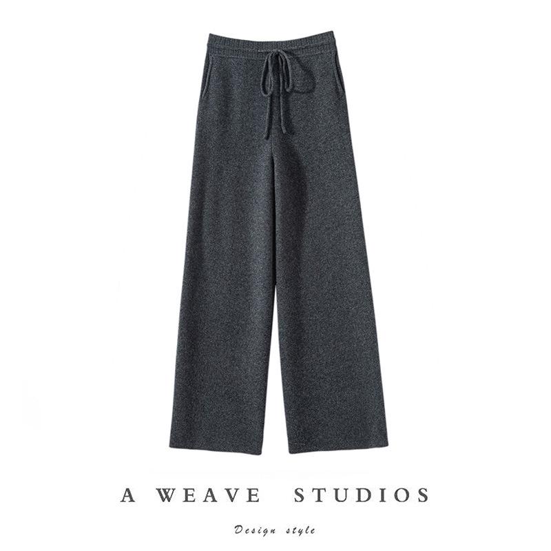 

Women s High-Waist Cashmere Wide-Leg Pants - Stylish, Slim, Loose Wool Drape for Autumn Medium темно-серого