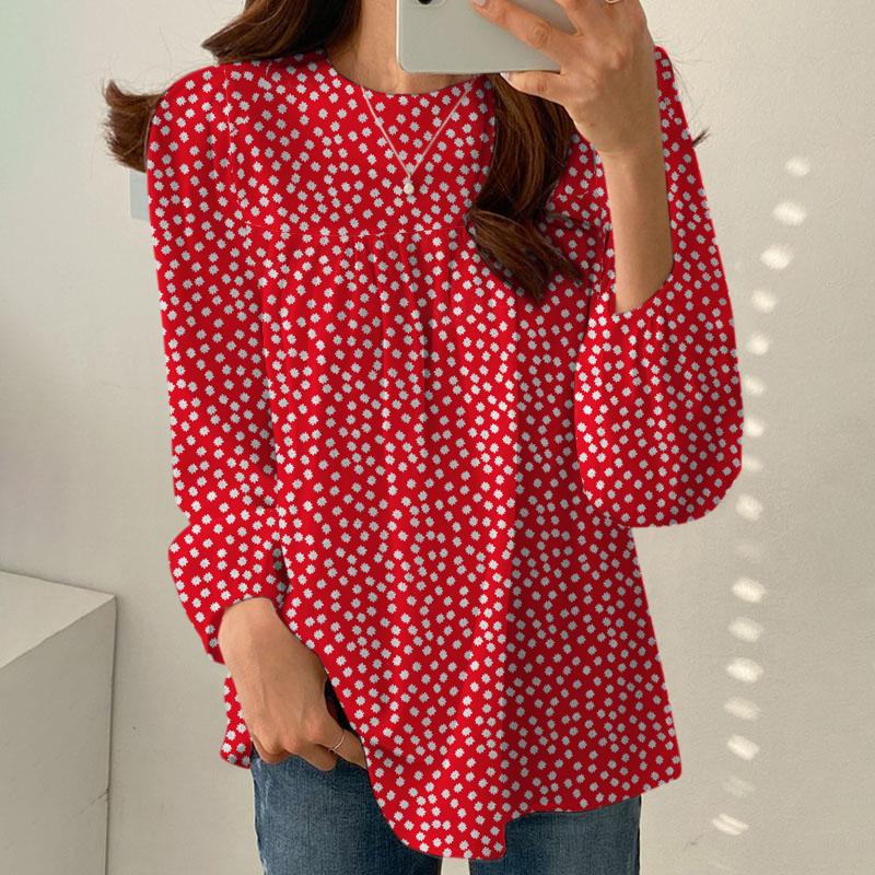 ZANZEA Dámská ležérní halenka s dlouhým rukávem a výstřihem do O s květinovým potiskem