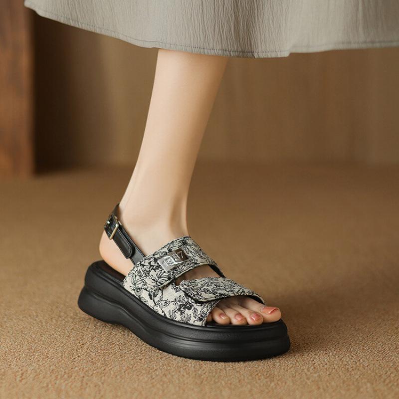 Summer women's platform sandals women's one-pedal rubber soft sole comfortable size sandals national style Roman sandals women