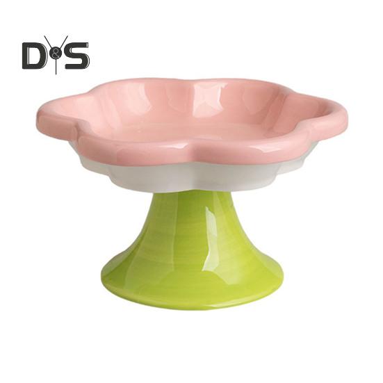 Ceramic Raised Cat Bowls Flower Design Elevated Cat Food Water Bowl Small Cat Feeding Dish for Cats Small Dogs
