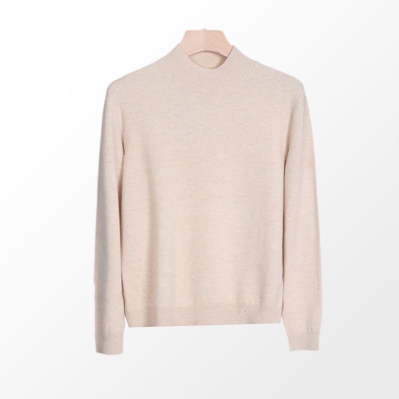 Women's Seamless Wool Half-High Neck Pullover - Slim-Fit Autumn/Winter Knit Sweater