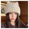 Autumn and Winter Women's Temperament Cat Ear Knitted Hat Korean Version Warmth Thick Pullover Hat Outdoor Riding Ear Protection Cute Trend