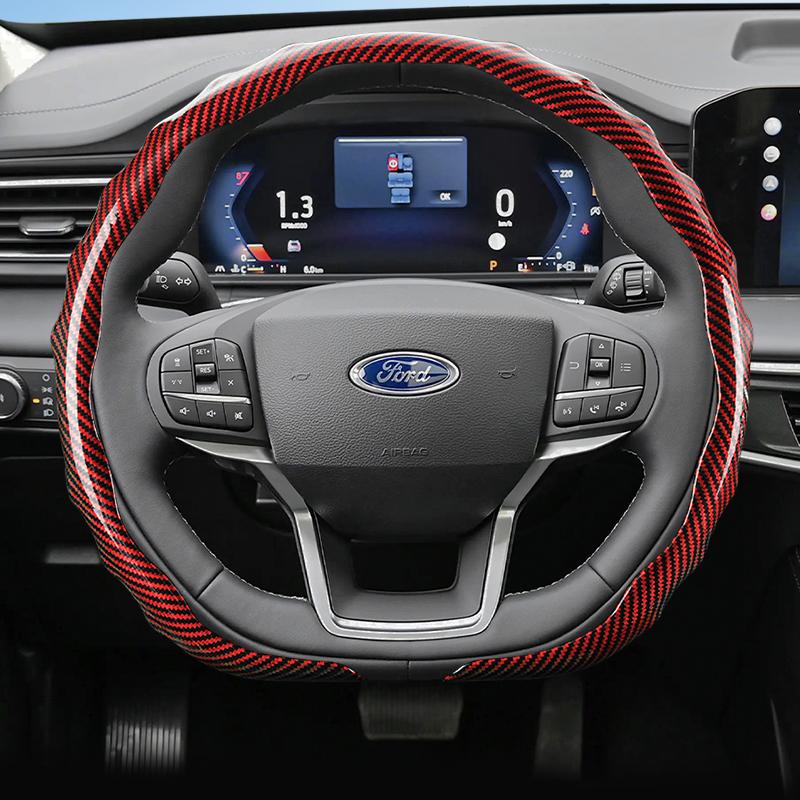 UYEG8 Suitable for Ford Carbon Fiber Texture Steering Wheel Cover with Snap-On Wave-Shaped Sport Design