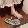 French Rhinestone Cover Toe Cool Slippers Women Summer Wear 2025 New Internet Celebrity Fairy Wind Flat Bottom Beach Cool Slippers