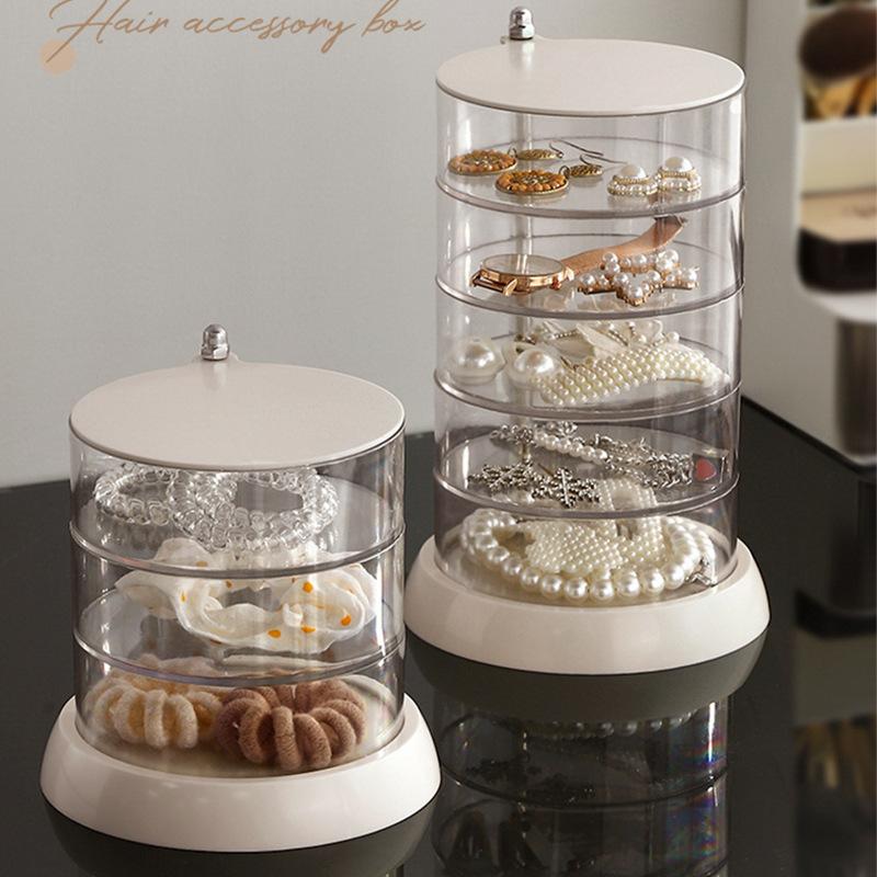 Desktop Dust-proof Dressing Table, Storage Rack, Rotating Jewelry Storage Box, High-end and Exquisite Necklace, Earrings, Stud Jewelry Box