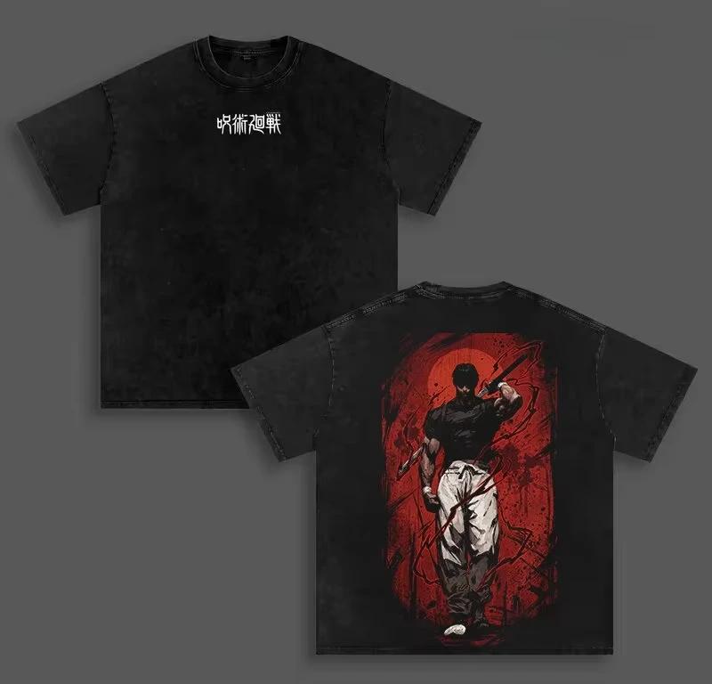 Manga Jujutsu Kaisen Fushiguro Toji T-shirt Vintage Washed Tee Shirt Summer Casual 100% Cotton Tshirt For Men's Clothing Tops