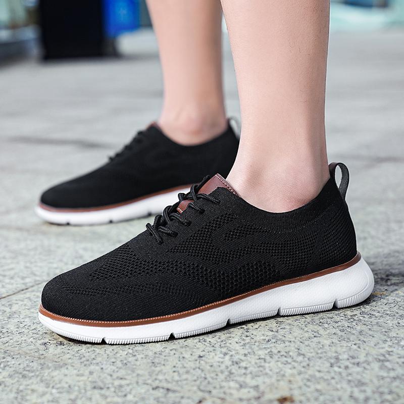 Fashion Retro Style Men's Casual Shoes Lightweight Knitted Walking Shoes Breathable Mesh Outdoor Traveling Flat Shoes