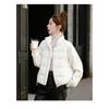 Women Short Cotton Jacket Stand Collar Long Sleeve Solid Color Casual Winter Coat