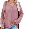 Women S Solid Color Half Open Button Pullover Long Sleeve Sweater