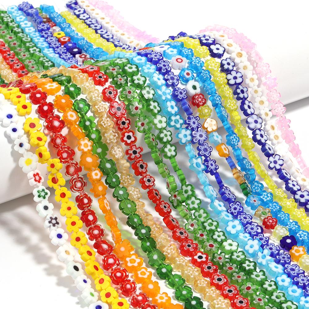1 Strand Colorful Thousand Flower Lampwork Beads Flat Plum Blossom Loose Beads DIY Handmade Crafts Bracelet Jewelry Accessories