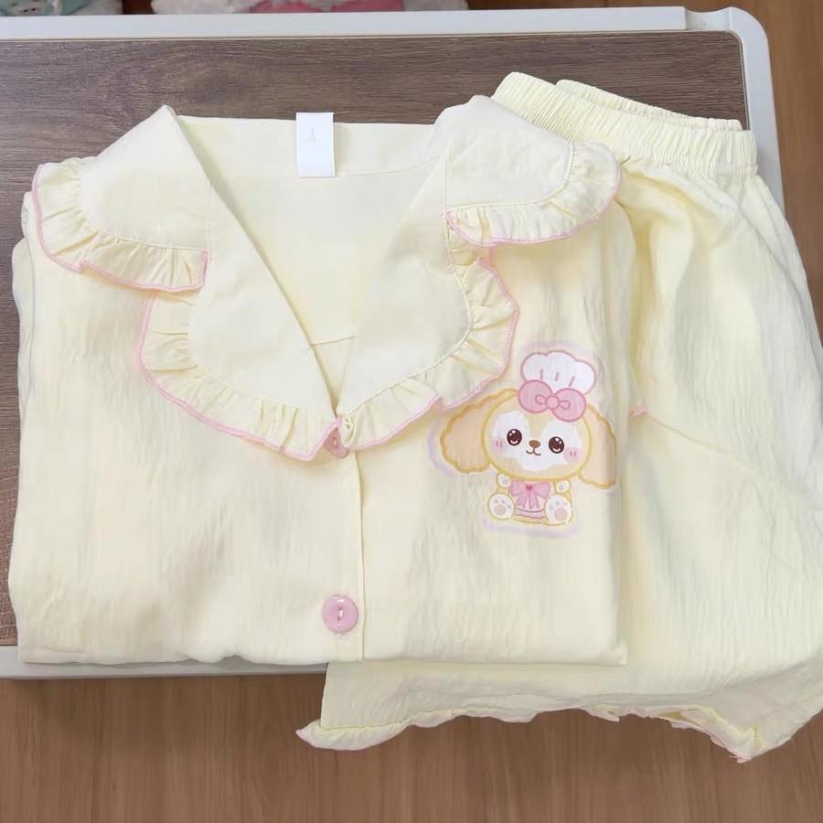 

Soft cute princess style lace butter cake pajamas women s summer short-sleeved shorts set student dormitory loungewear S