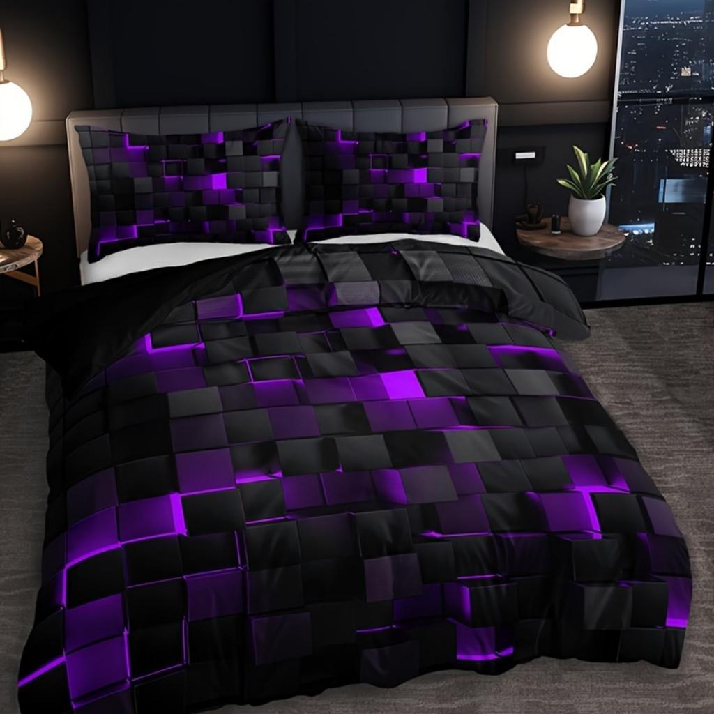 Tech-Inspired Plaid Grid 3D Print Beding Set Comfortable Soft Duvet Cover King Quen Twin Single Sized Dimensions Bithday Gift for Young Boys Brothers