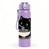 1PC Black Cat Eating Noodle Print 750ml Color Plastic Sports Water Bottle Leakproof Flip Straw Lid Suitable for Sports Office Home Use