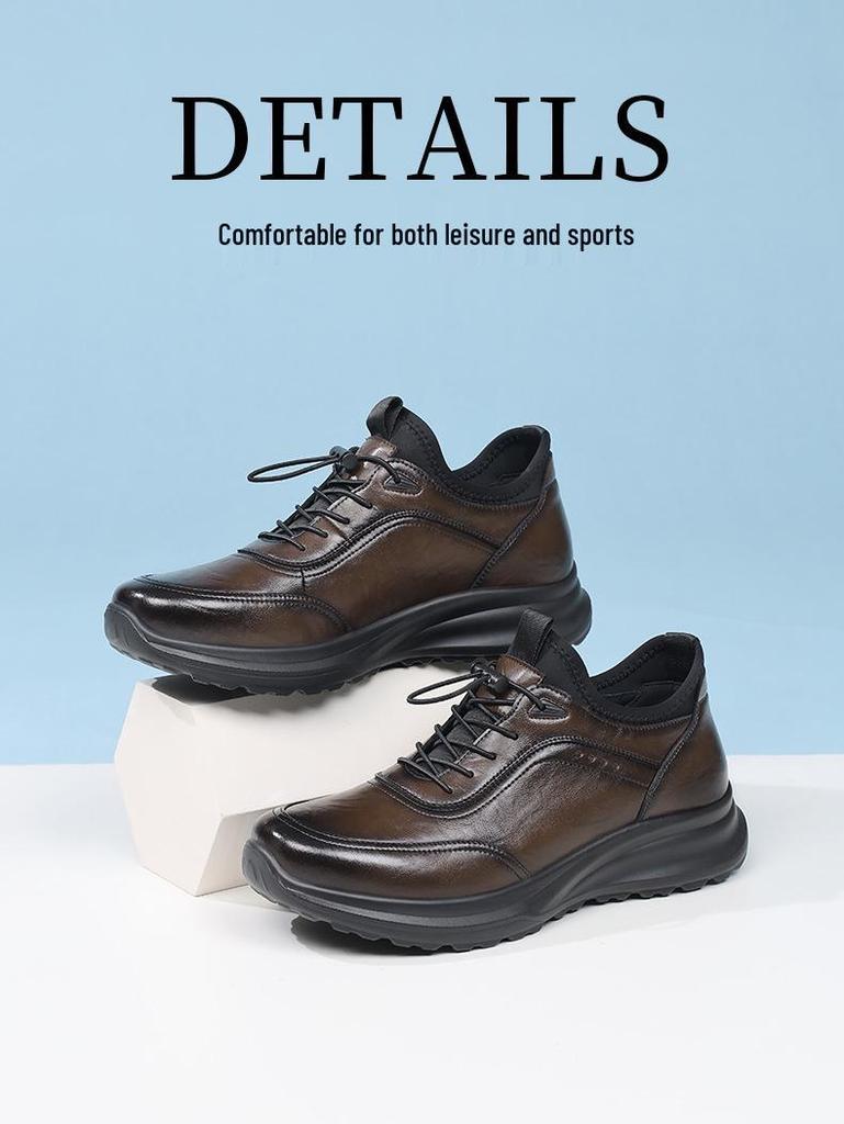 Red Dragonfly Men's Waterproof Leather Sports Shoes, Spring 2026: Thick Sole, Height-Boosting, Commuting & Travel Footwear.