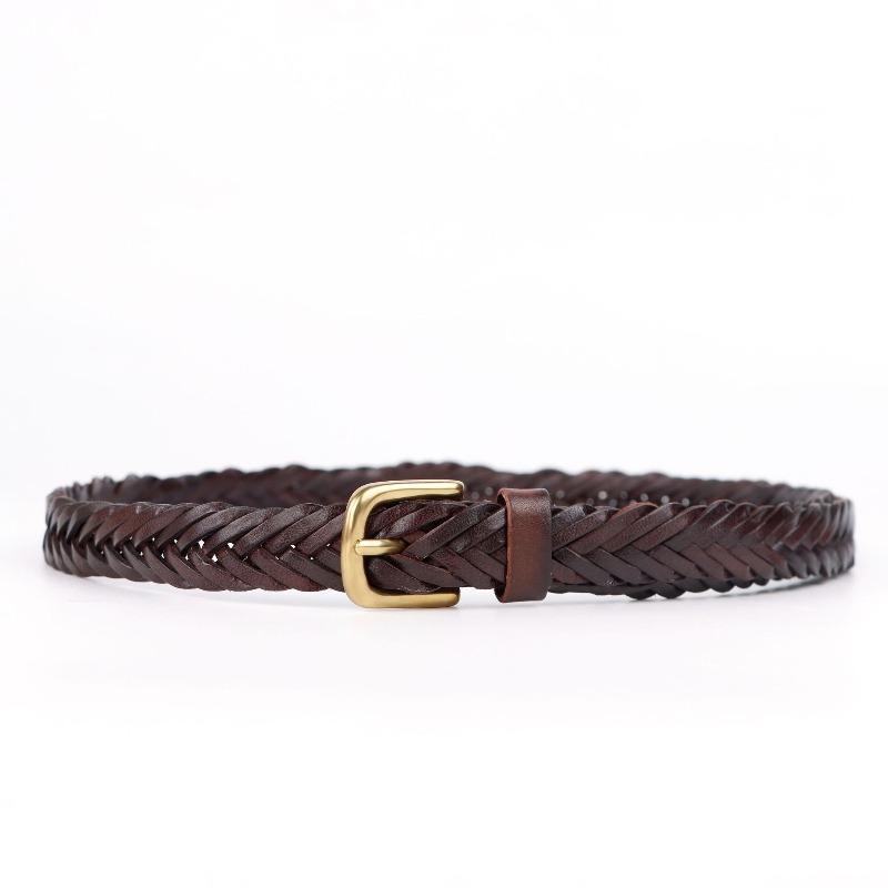 Handmade braided leather belt - italian top grain cowhide women s belt - full grain genuine leather belt 100cm коричневый