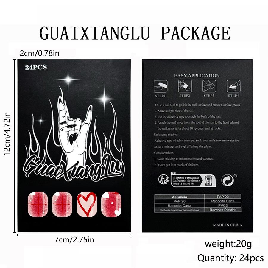 Süßes Herz Stern Glänzend Mittlere Mandel Falsche Nägel 24 Stück Valentinstag Rosé Ombre Damen Press-On Nägel