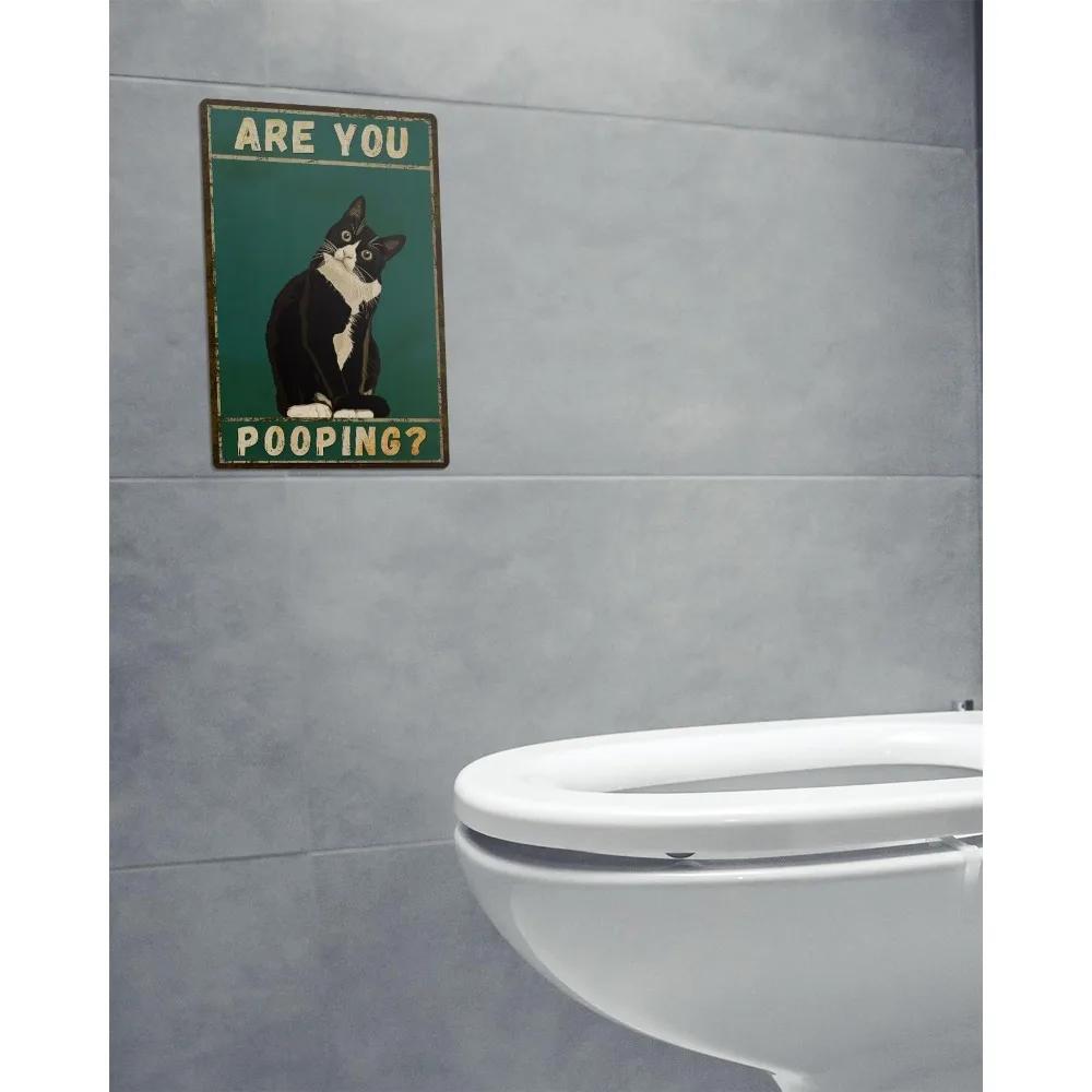 Funny "Are You Pooping" Tuxedo Cat Aluminum Bathroom Sign - Humor Wall Decor for Bathroom Glory