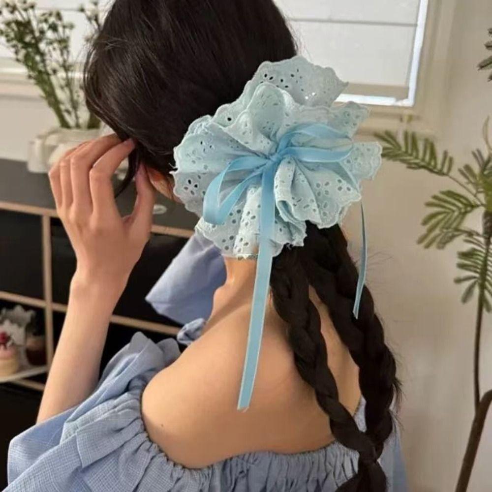 Flower Shape Elastic Hair Bands Cloth Embroidery Large Hair Scrunchies Exaggerated Hair Rope  Girl