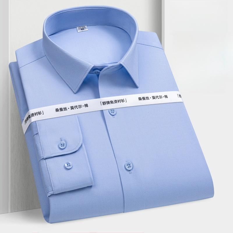 Anti-Wrinkle Men Shirt Long Sleeves Dress Shirts For Men Slim Fit Camisa Social Business Blouse White Blue Office Shirt 7XL 8XL
