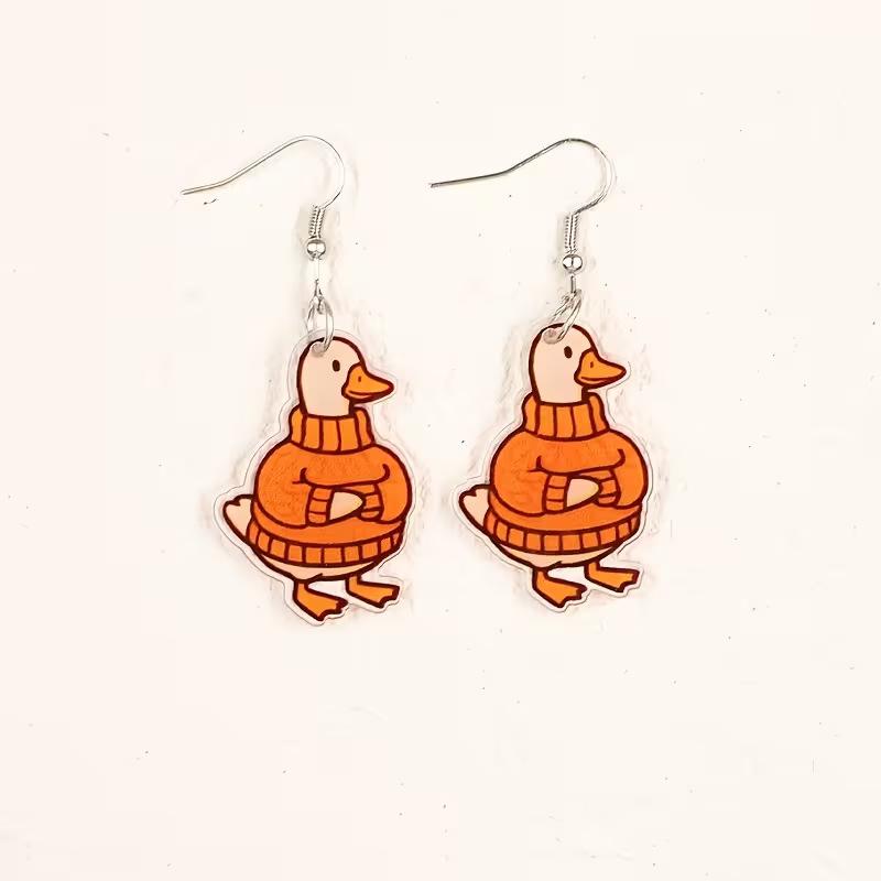 Cross-border, New Cute Little Duck Earrings Flat Acrylic Fun Cartoon Thanksgiving Duck Earrings
