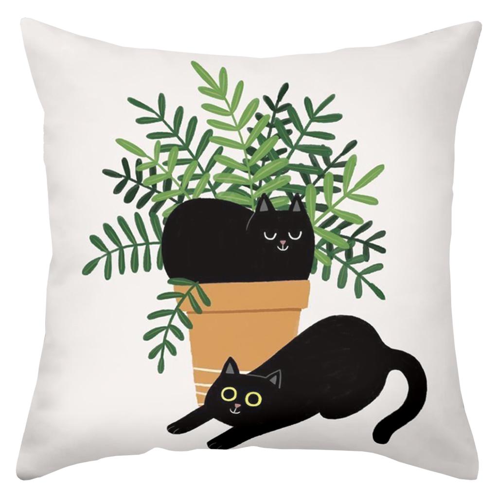 Black Cats Playing Among Potted Plants Decorative Cushions Polyester pillowcase, sofa decorative cushion cov Headboard Pillow