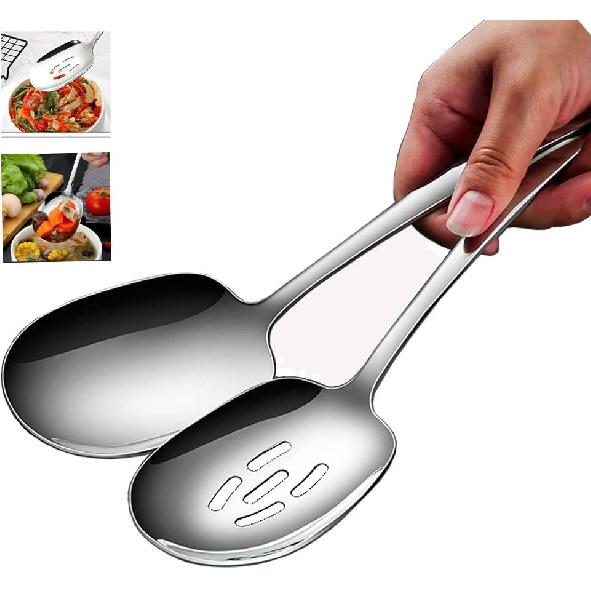 Extra Large Serving Spoons Set,18/8 Stainless Steel Slotted Spoon and Serving Spoon,9.8 Inch Buffet Spoons Set,Tabletop Flatware Utensil (2pack)