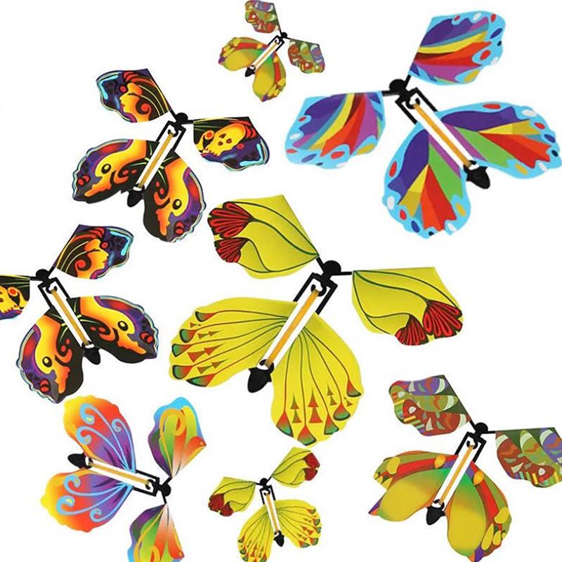 5/6/10pc Flying in the Book Fairy Rubber Band Powered Wind Up Great Surprise Birthday Wedding Card Gift Butterfly Card Magic Toy