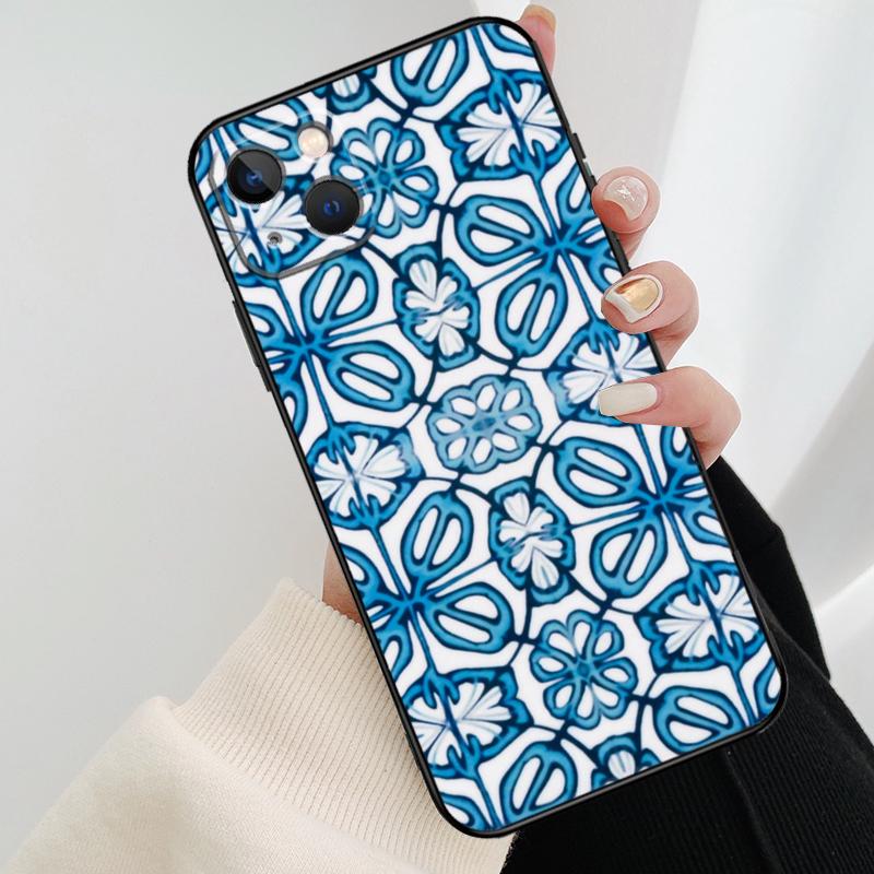 Square Turkish Flower Tiles Phone Case For iPhone 17 Pro Max 14 13 12 11 15 16 Pro Max mini 15 16 Plus 16e 17 Air Cover