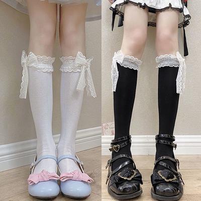 Japanese Jk Slim Leg Lace Lace Lolita Socks Women'S Bow Lolita Mid-Leg Calf Socks Spring And Autumn And Winter