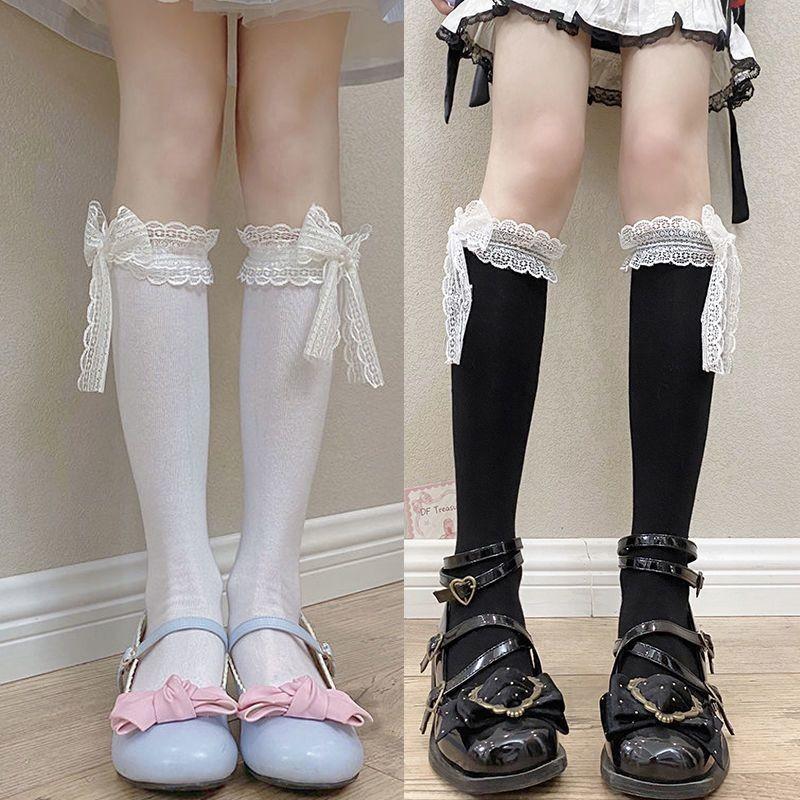 Damen Sommer Frühling Baumwolle Japanisch Jk Lange Socke Spitze Lolita Strumpf Schleife Lolita Socken Swet Stil Harajuku Mode Mädchen Geschenk