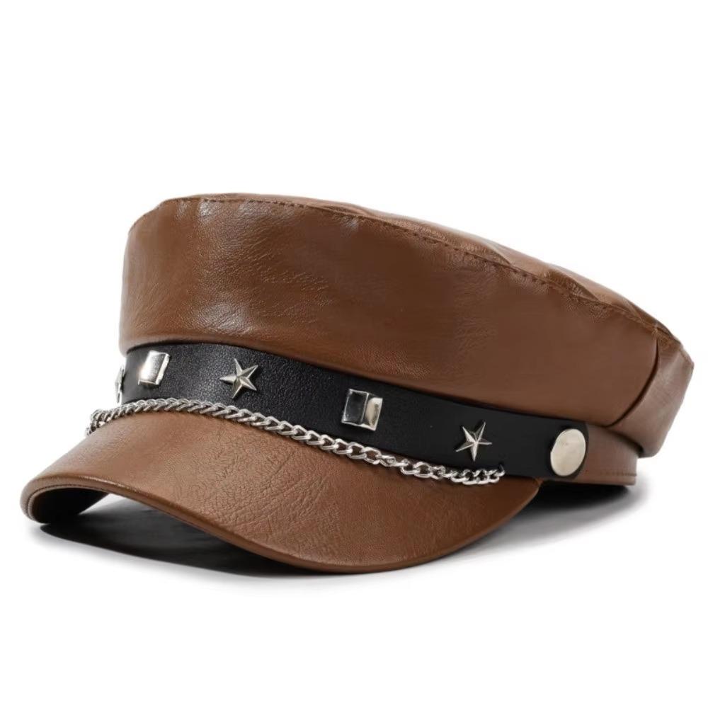 Y2k Star Rivet Beret Punk Octagonal Cap Vintage Flat Top Cap for Girls